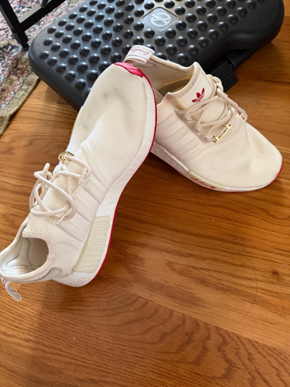 adidas Women White Knit Sneakers with Red Accents